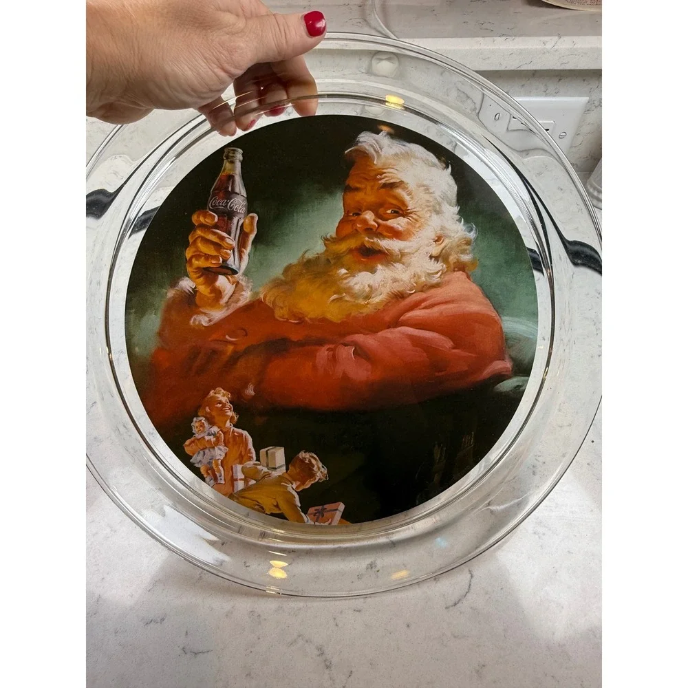 Coca-Cola Santa Claus Glass Serving Platter‎ 13 Inch Vintage Holiday 1954 Art